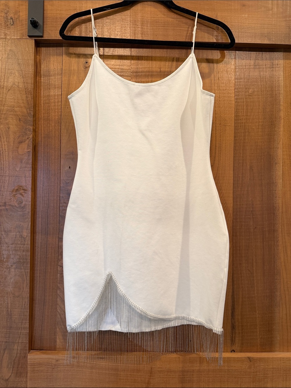 superdown White Fringe Hem Slip Dress